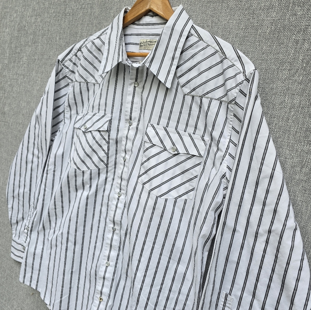 Justin Boots H.J. Justin & Sons Pearl Snap Western Shirt White/black/gray Sz XL
